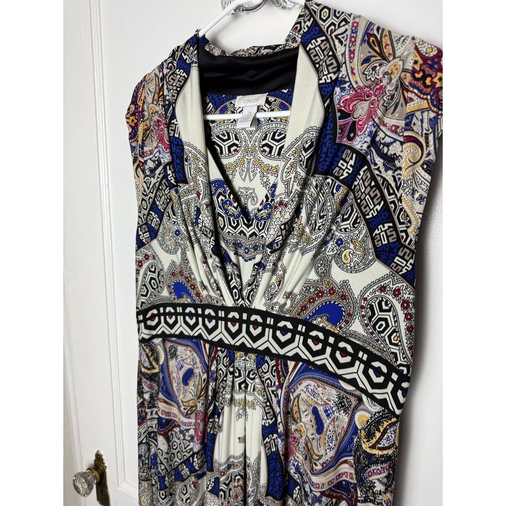 CHICOS Pleated Promising Paisley Jasmina Maxi Dress Sleeveless V Neck XL - Picture 9 of 9